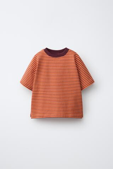 ZARA ФУТБОЛКА В ПОЛОСКУ, ЦВЕТ ЖЖЕНОГО АПЕЛЬСИНА