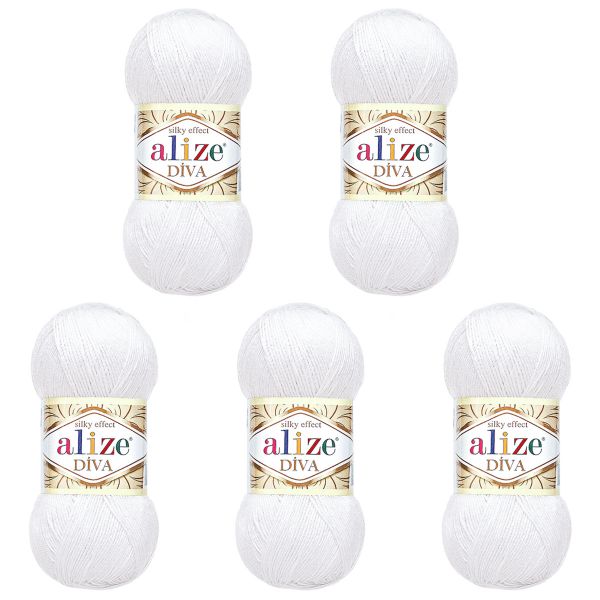 Пряжа Alize (Ализе) Diva / уп.5 мот. по 100 г, 350м, 055 белый A