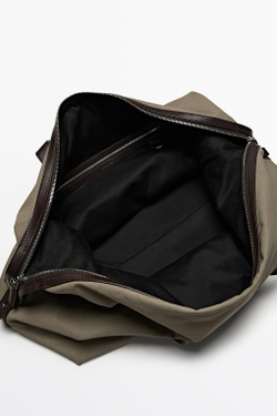 Massimo Dutti Дорожная сумка с отделкой из кожи наппа, кротово-коричневый
