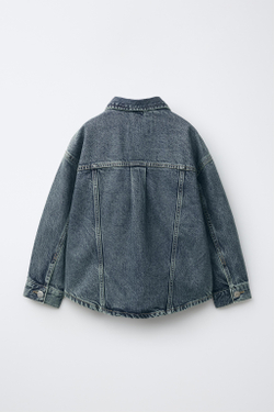 ZARA ДЖИНСОВАЯ КУРТКА-РУБАШКА, ЗЕЛЕНОВАТО-СИНИЙ
