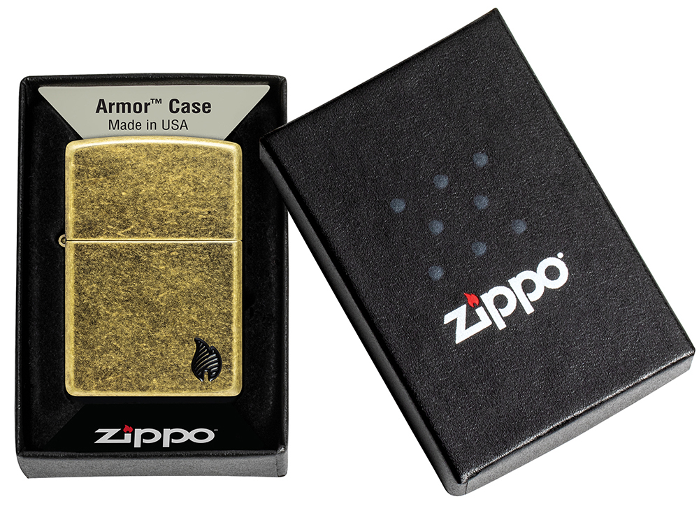Зажигалка ZIPPO Armor Пламя c покрытием античная латунь | Flame Antique Brass, латунь/сталь, золотис