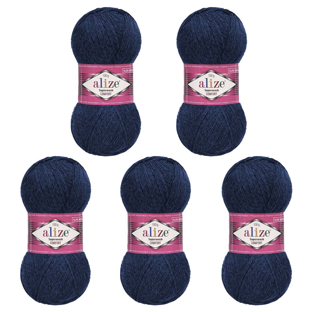 Пряжа Alize (Ализе) Superwash Comfort Socks / уп.5 мот. по 100 г, 420м, 958 ночной сапфир