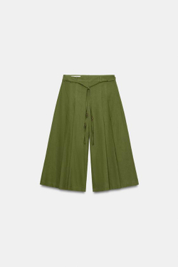 ZARA ДЛИННЫЕ ШОРТЫ С РЕМНЕМ С БУСИНАМИ, ХАКИ