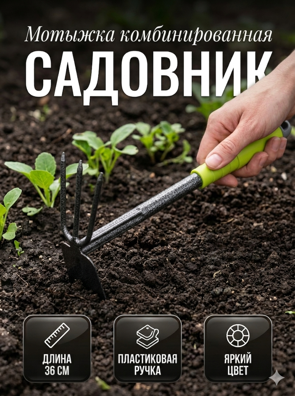 Мотыжка комбинированная «Садовник» 36см пластиковая ручка