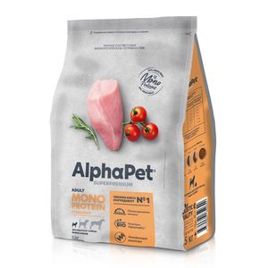Сухой корм AlphaPet Superpremium Monoprotein для взрослых собак мелких пород из индейки