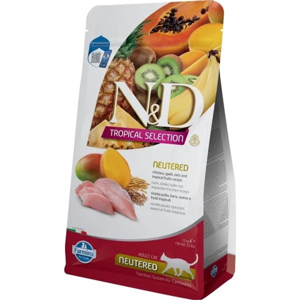 Сухой корм FARMINA N&amp;D Tropical Selection для стерилизованных и кастрированных кошек с курицей - 1,5 кг
