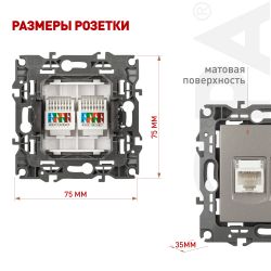 Розетка ЭРА Серия 12 12-3108-16 информационная двойная 2XRJ45 титан | Эра 12