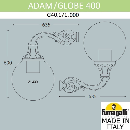 Уличный настенный светильник Fumagalli GLOBE 400 G40.171.000.AYE27
