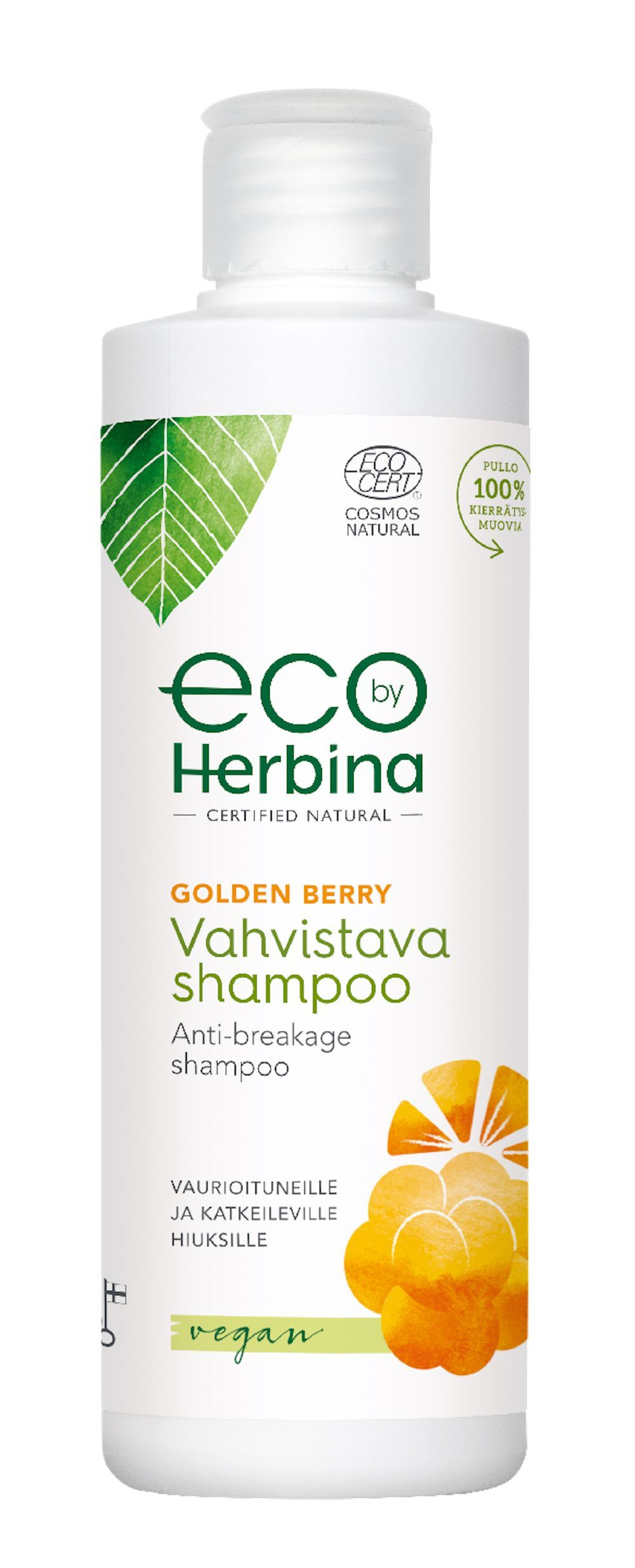Шампунь против ломкости волос Herbina Eco By Golden Berry, с экстрактами морошки и апельсина, 250 мл (из Финляндии)