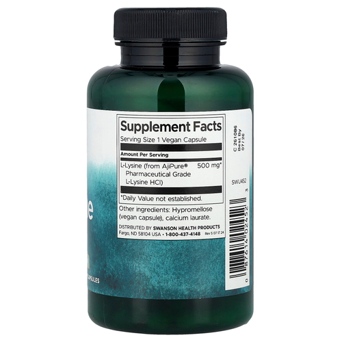 Swanson Vitamins, L-лизин, 90 веганских капсул (500 мг на капсулу)