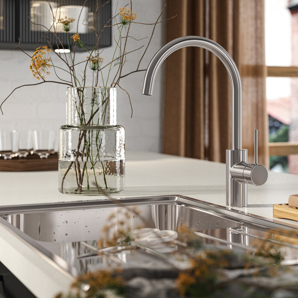 IKEA SALLSJÖN  (ИКЕА САЛЛШЁН)  -  Смеситель кухонный с боковой рукояткой - стальной