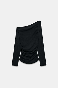 ZARA ТОП С АСИММЕТРИЧНЫМ ДРАПИРОВАНИЕМ, ЧЕРНЫЙ