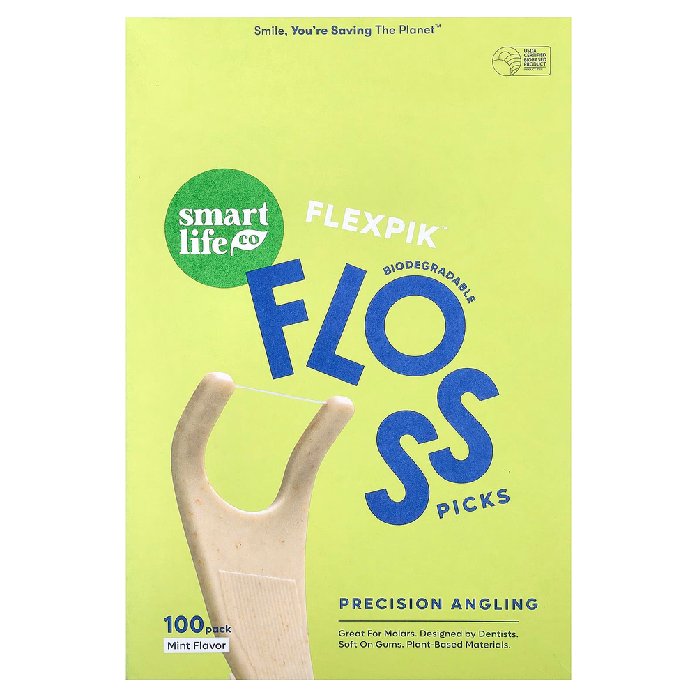 SmartLifeCo, Flexpik™, зубные нити, мятный вкус, 100 шт.