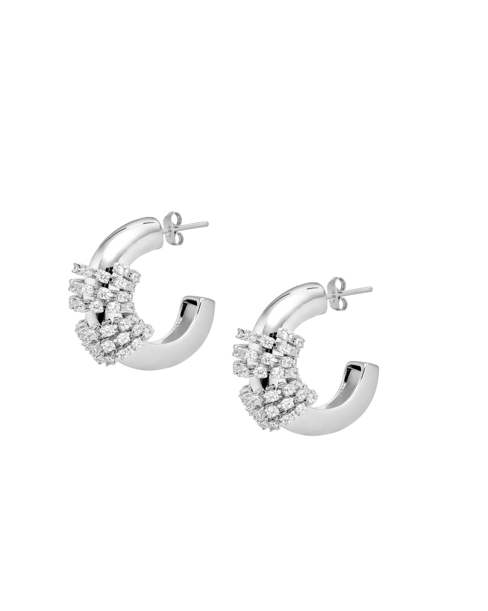 Серьги кольца, спираль из циркониев, серебро