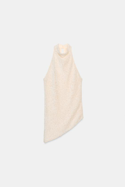 ZARA ТОП С ГОРЛОВИНОЙ ХАЛТЕР И ПАЙЕТКАМИ — ZW COLLECTION, ЭКРЮ