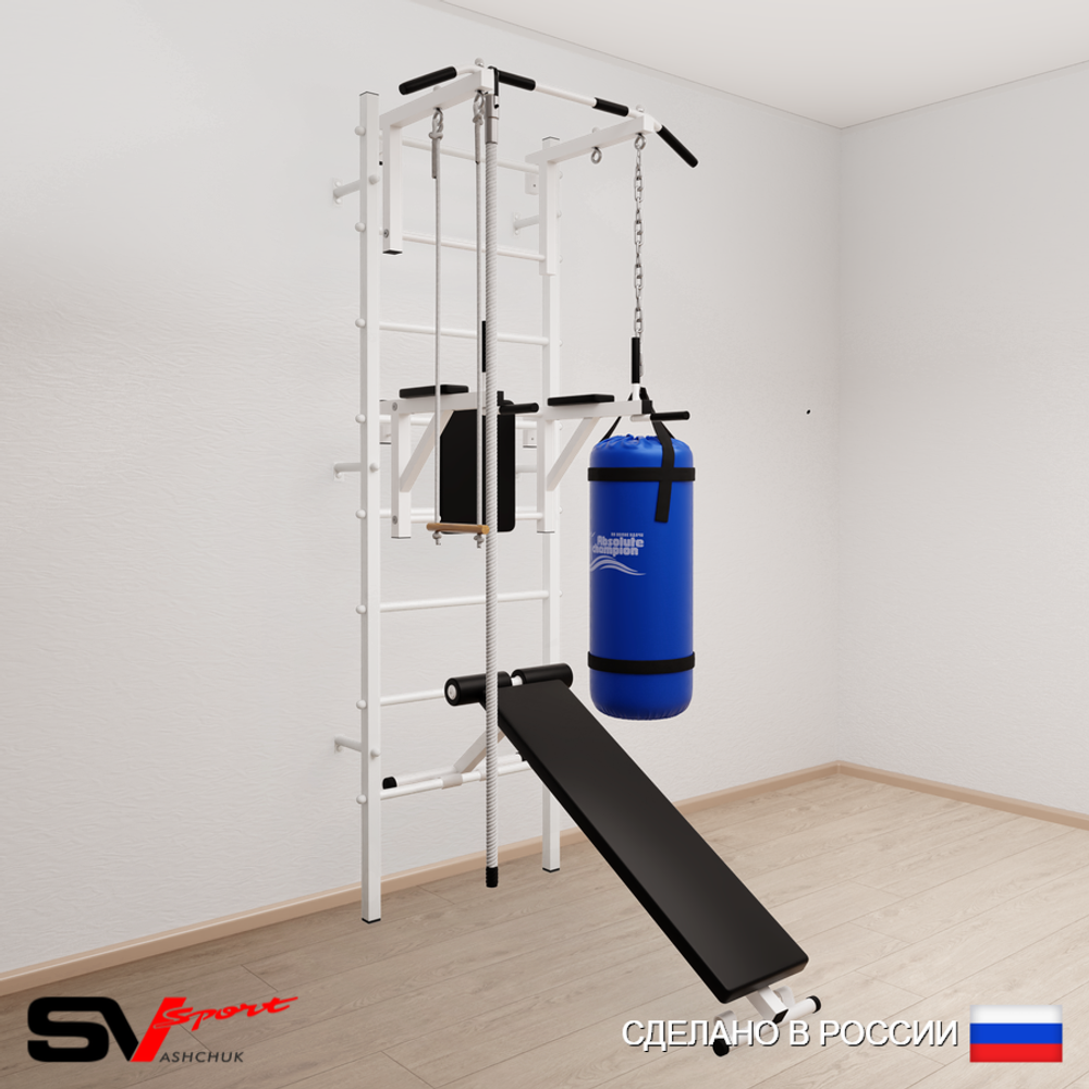 Шведская стенка Sv Sport усиленная 6862 (Турник стандарт/Брусья/Скамья/Канат/Трапеция/Цепь/Мешок 22кг)