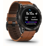 Умные часы Garmin Epix Pro (Gen 2) 51 мм Sapphire Edition титан DLC Carbon Grey с каштановым кожаным ремешком