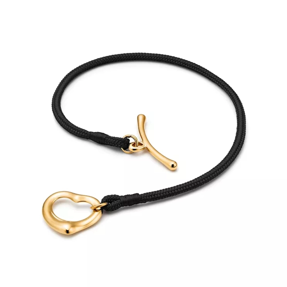 Браслет из жёлтого золота на шнурке, Tiffany 💠 Open heart 16mm - В наличии