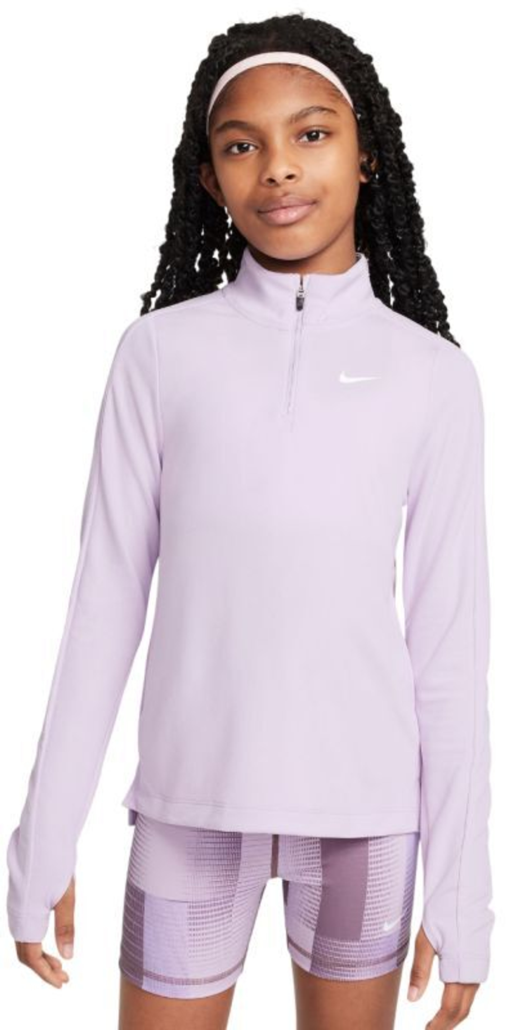 Футболка для мальчика теннисная Топ Nike Girls Dri-FIT с длинным рукавом и молнией 1/4 - кукла/белый