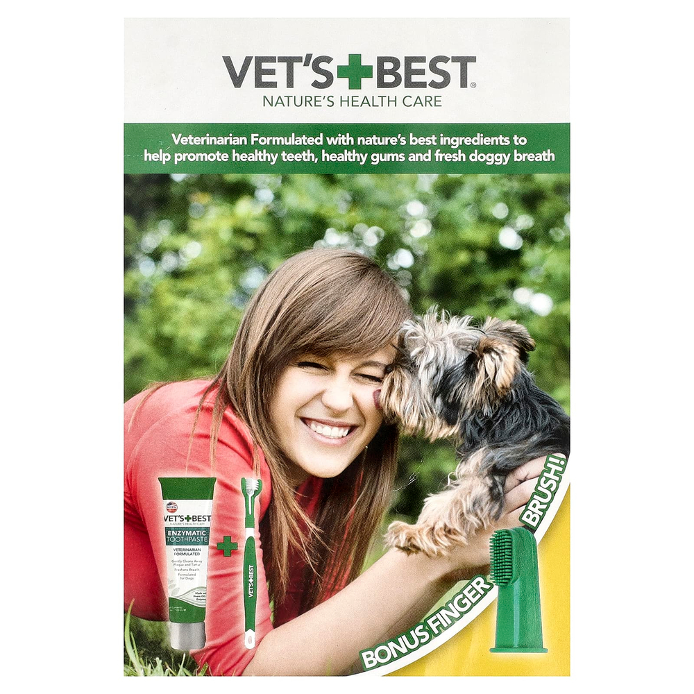 Vet's Best, набор для ухода за зубами с пальчиковой щеткой, для собак, набор из 3 предметов