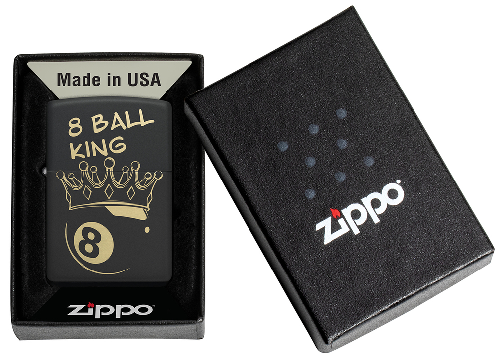 Зажигалка ZIPPO Billiards Champion Design с покрытием Black Matte, латунь/сталь, черная, 38x13x57 мм