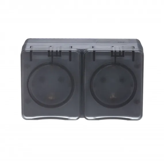 Розетка двойная с крышкой IP54 Systeme Electric AtlasDesign Profi54 Антрацит ATN544026
