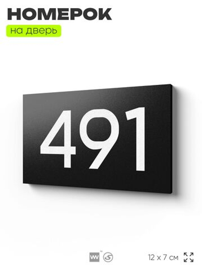 Номер на дверь 491, табличка на дверь для офиса, квартиры, кабинета, аудитории, склада, черная 120х70 мм, Айдентика Технолоджи