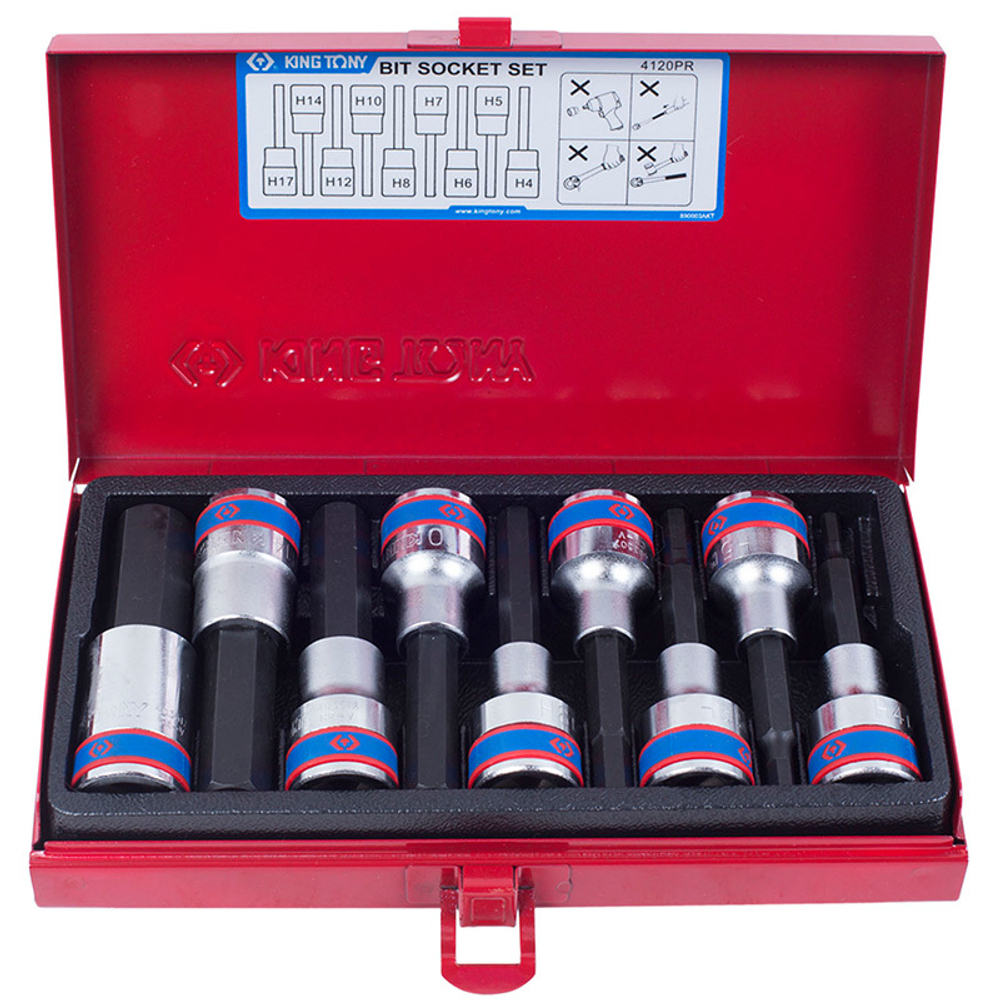 Набор торцевых насадок 1/2", HEX, 4-17 мм, 9 предметов KING TONY 4120PR