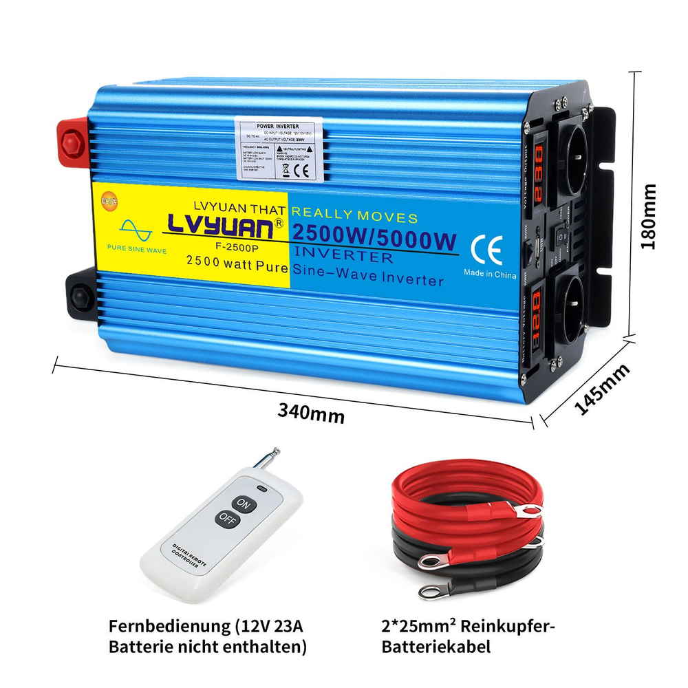 Инвертор 12V-220V 5000W черный  Lvyuan чистая синусоида