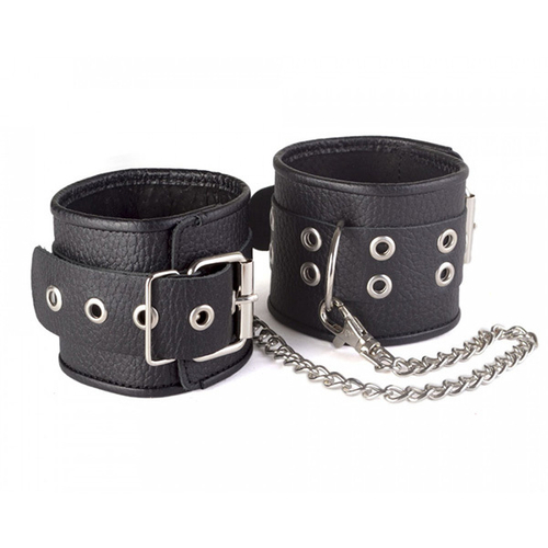 Кожаные черные оковы с широким ремешком и цепочкой Sitabella BDSM Accessories 3072-1