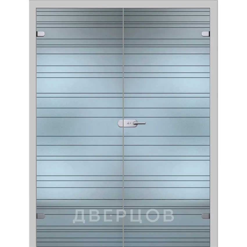 Фото стеклянной распашной двухстворчатой двери Грация с коробкой и наличниками в цвете манхеттен