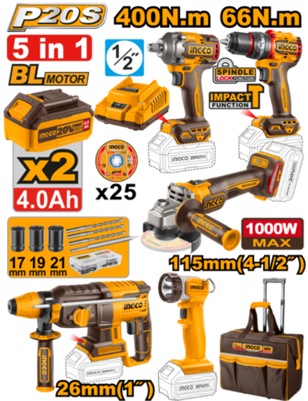 Набор аккумуляторного инструмента INGCO CKLI2059 INDUSTRIAL 20 В 5 шт.