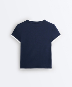 Oysho Футболка из смесового хлопка в рубчик, двойная отделка, темно-синий