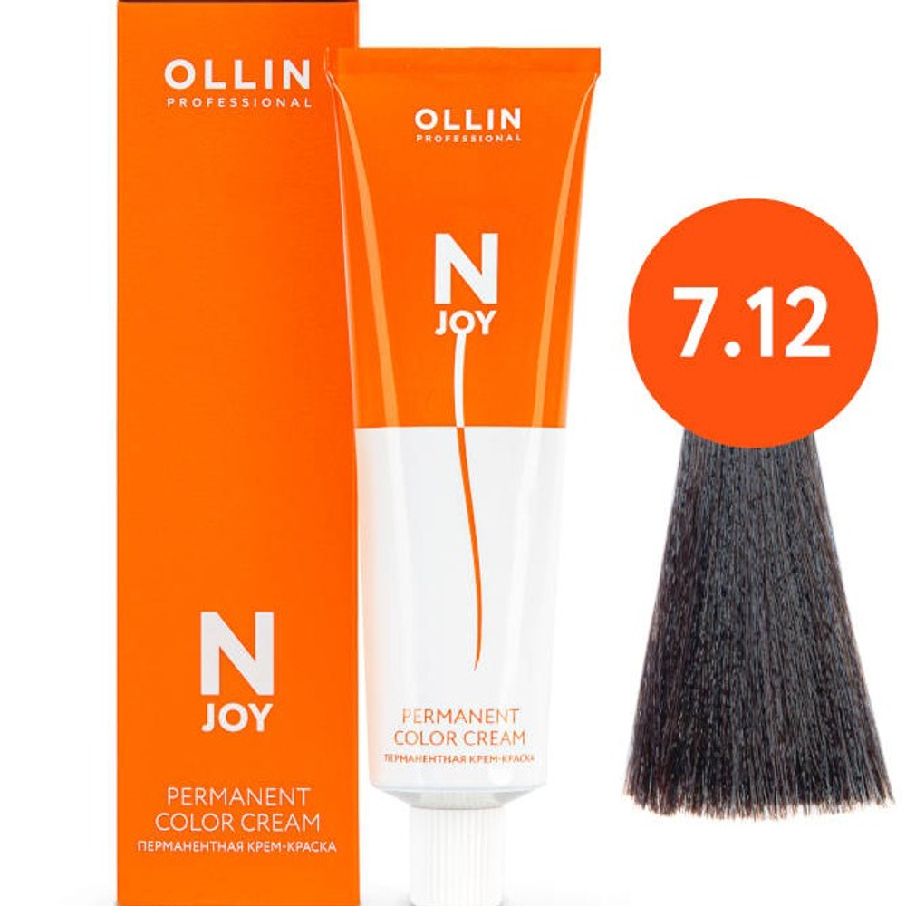 OLLIN PROFESSIONAL N-JOY - перманентная крем-краска для волос, 7/12 русый пепельно-фиолетовый, 100 мл