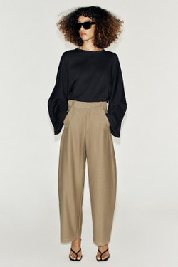 ZARA БРЮКИ БАРРЕЛЬ, МЯГКИЙ КАШТАНОВЫЙ