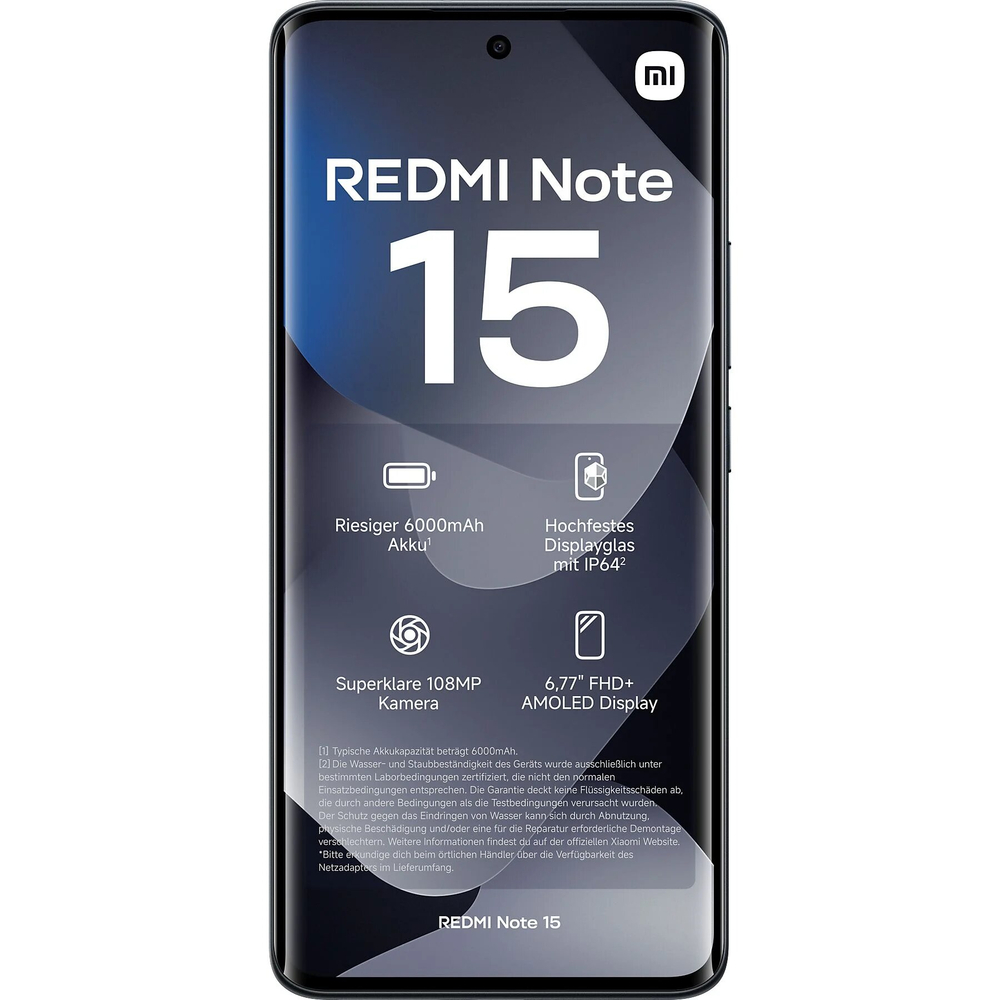 Смартфон Xiaomi Redmi Note 15 4G 6/128Gb, Ростест(ЕАС), 6.77", AMOLED, NFC, Midnight Black (Черный)