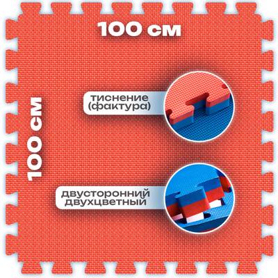 ЭВА-плитка красно-синяя 100×100×4 см - мягкий коврик-пазл, плетёнка