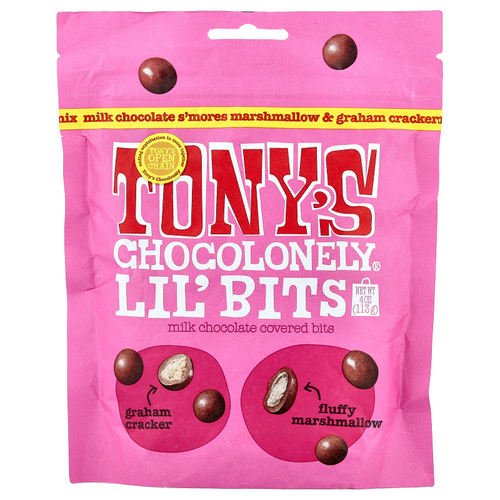 Tony's Chocolonely, Lil' Bits, снеки в молочном шоколаде, S'Mores, зефир и крекер крекеров, 113 унций (4 унции)