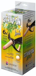 Пояс-трусики с 2 насадками Exotic-Linda - 17,5 см. (Цвет: телесный с черным)