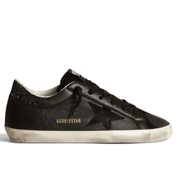 Women’s Super-Star In Black Nappa With Black Star And Glitter Heel Tab