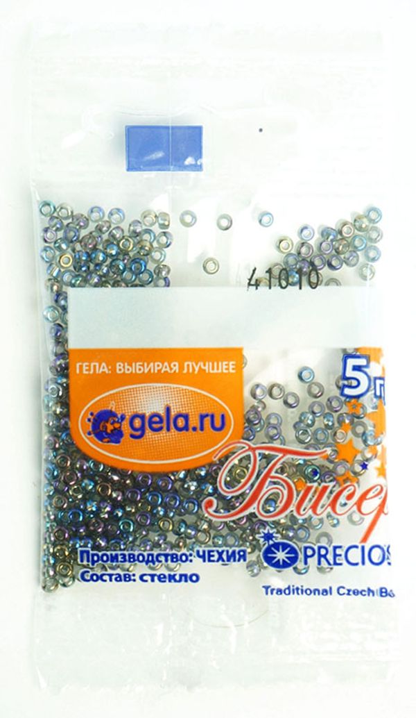 Бисер Preciosa 10/0, 50 г (10 шт по 5 г), цв.41010 серый радужн. прозр.