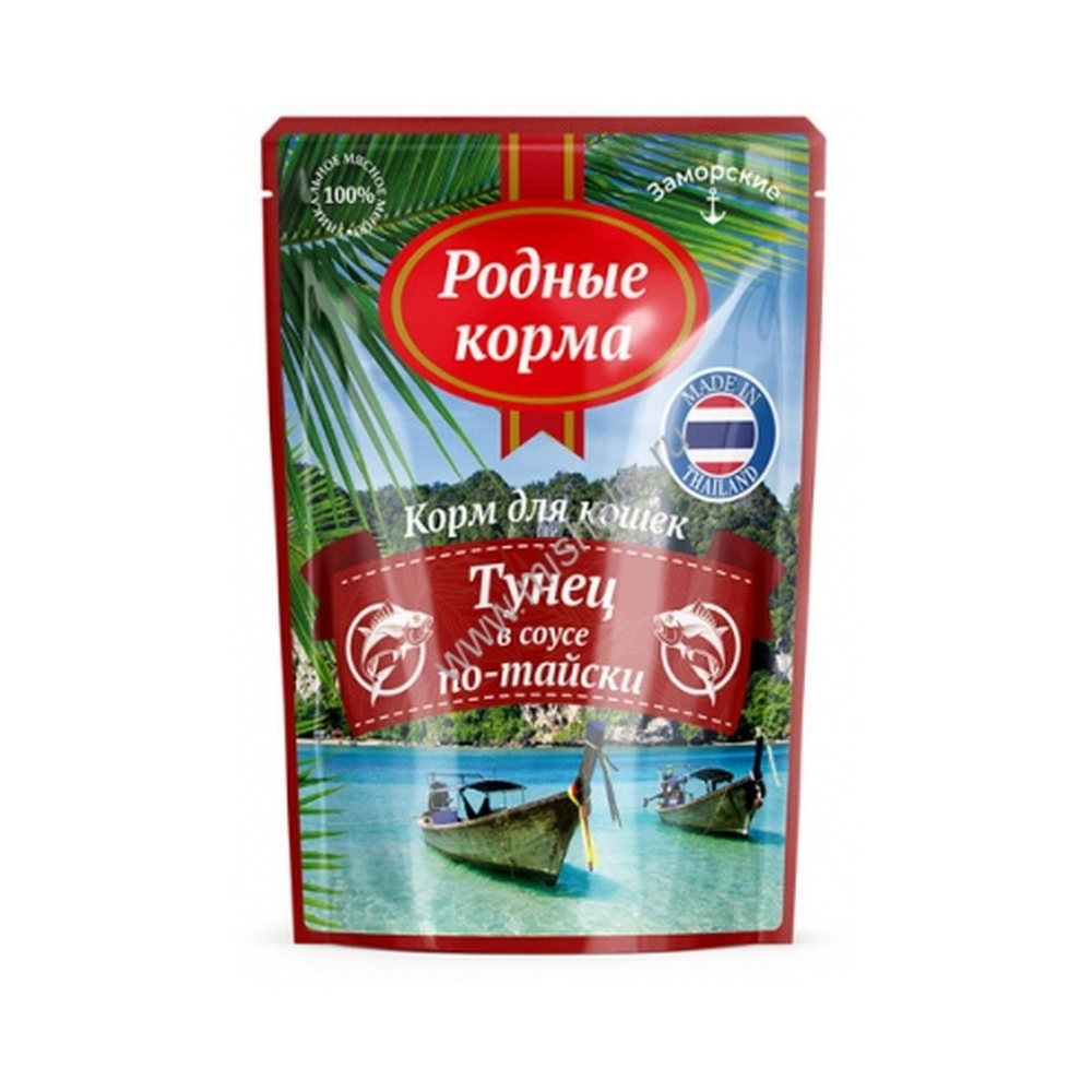 Родные корма 70 г заморские паучи для кошек тунец в соусе по-тайски