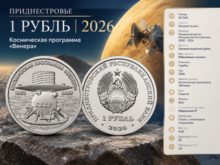 Приднестровье 1 рубль, 2026 Космическая программа "Венера"