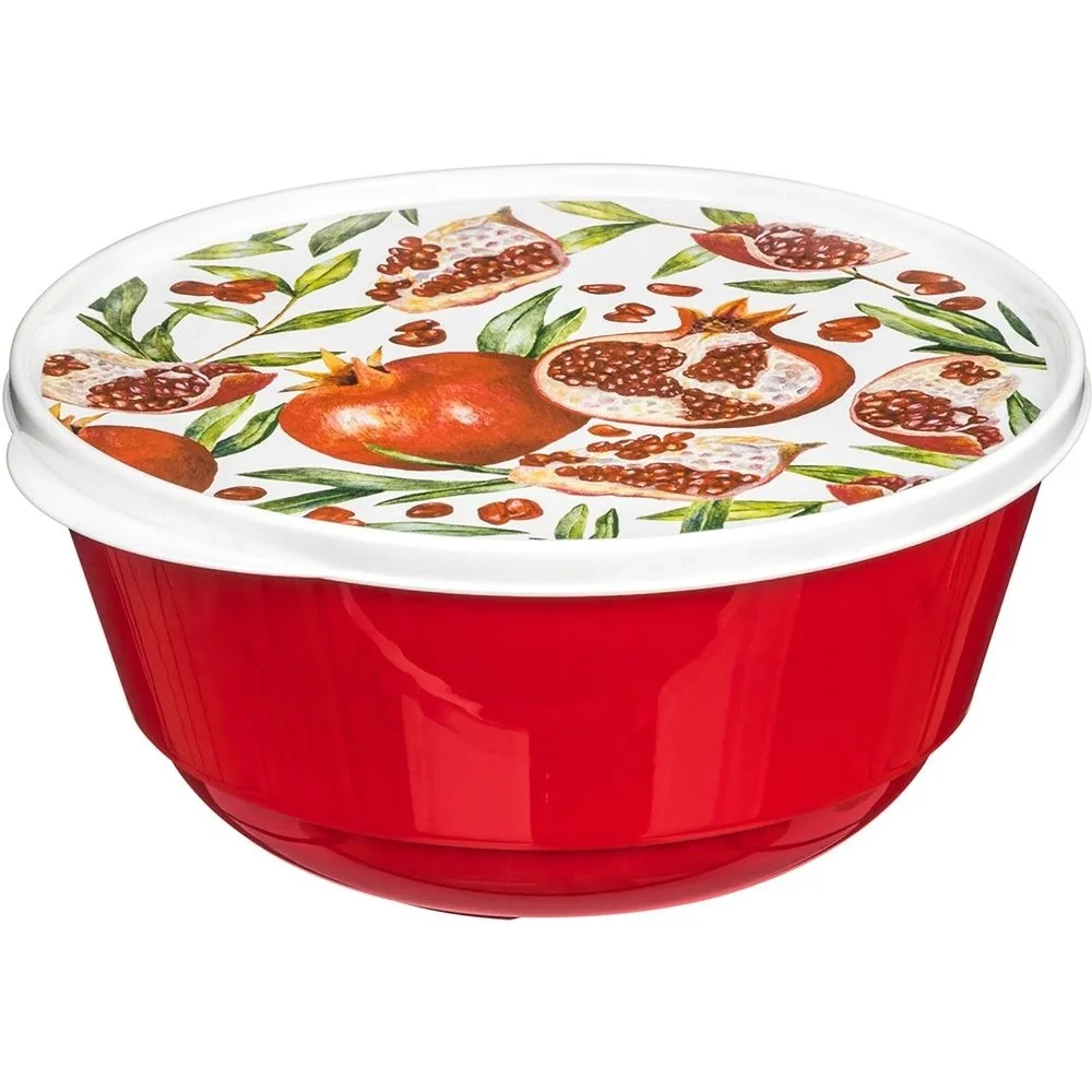Миска Bergamo 1л с крышкой с декором (красный)
