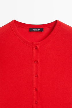 Massimo Dutti Футболка-хенли из 100% хлопка, темно-розовый