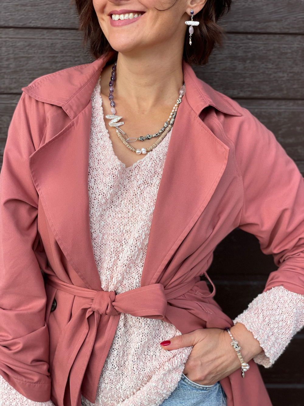 Браслет Nature Bijoux, Copenhague, с жемчугом, аметистом, яшмой, розовым кварцем и морской раковиной