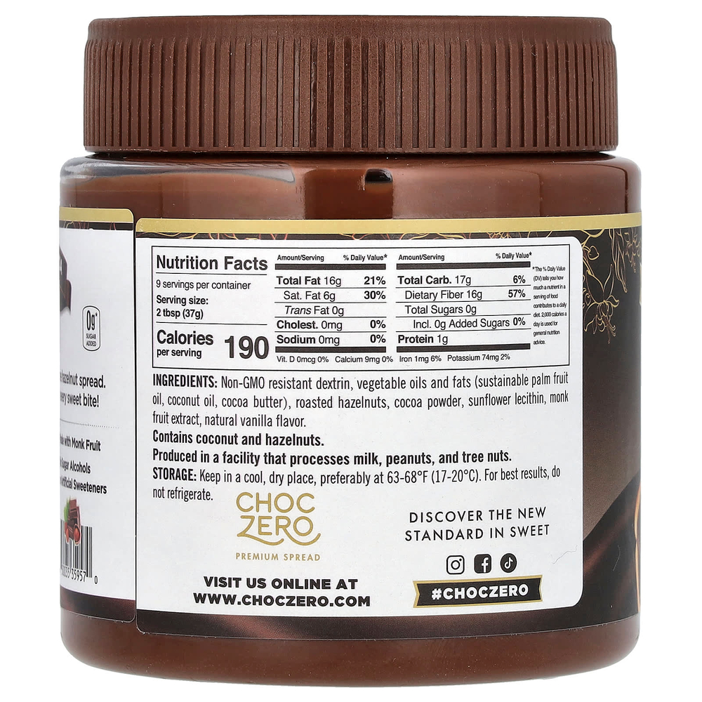 ChocZero, спред из фундука с темным какао, 340 г (12 унций)
