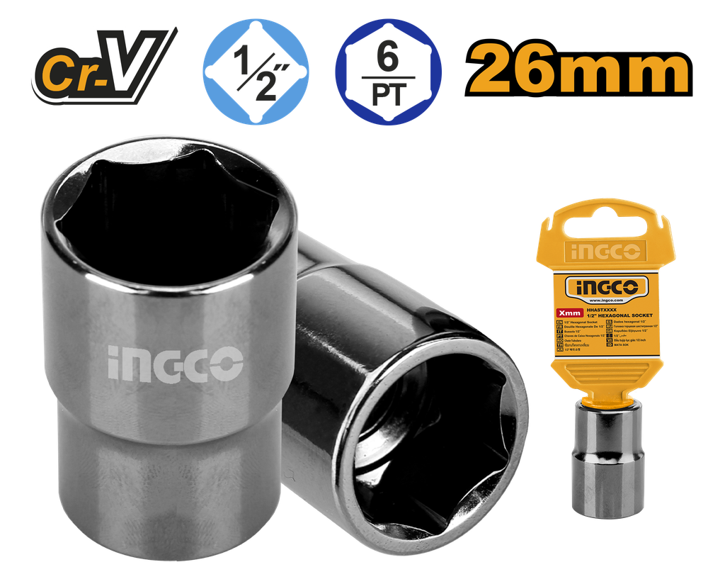 Головка торцевая шестигранная INGCO HHAST12261 INDUSTRIAL 1/2" 26 мм