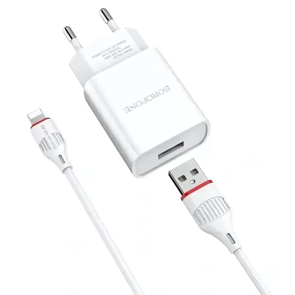 Зарядное устройство Borofone BA20A 2.1A USB + кабель Lightning Black