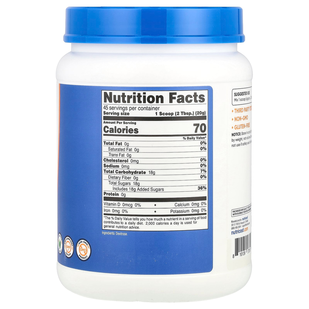 Nutricost, Декстроза, без добавок, 907 г (2 фунта)
